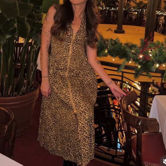 Anthropologie Leopard Print Zip Front Smocked Waist Dress - Picture 6 of 9